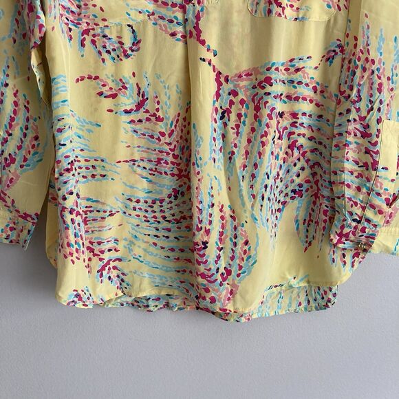 Lilly Pulitzer 100% Silk Top Yellow Printed Long Sleeve Blouse Colorful Size Med - Picture 6 of 12
